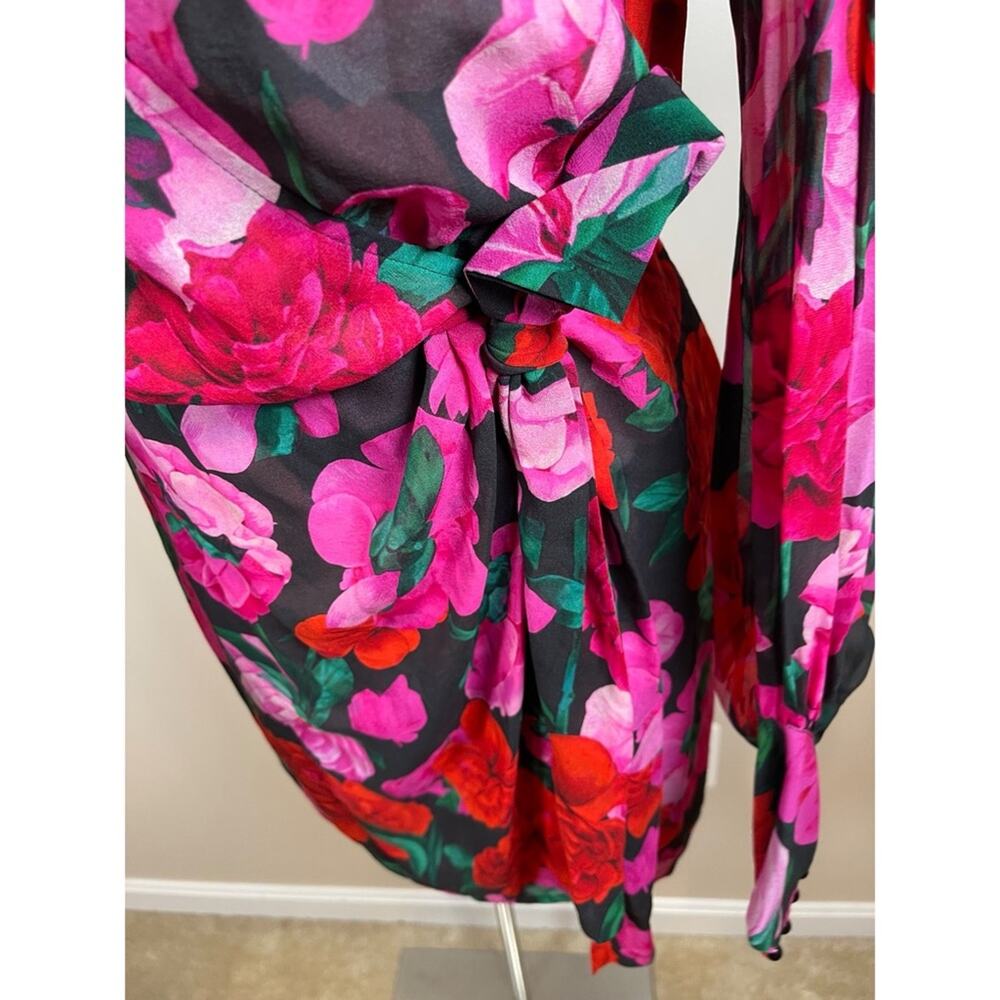 THE KOOPLES Dolve Vita Floral Rose Silk Wrap Long Sleeve Mini Dress Size Large - Picture 11 of 14